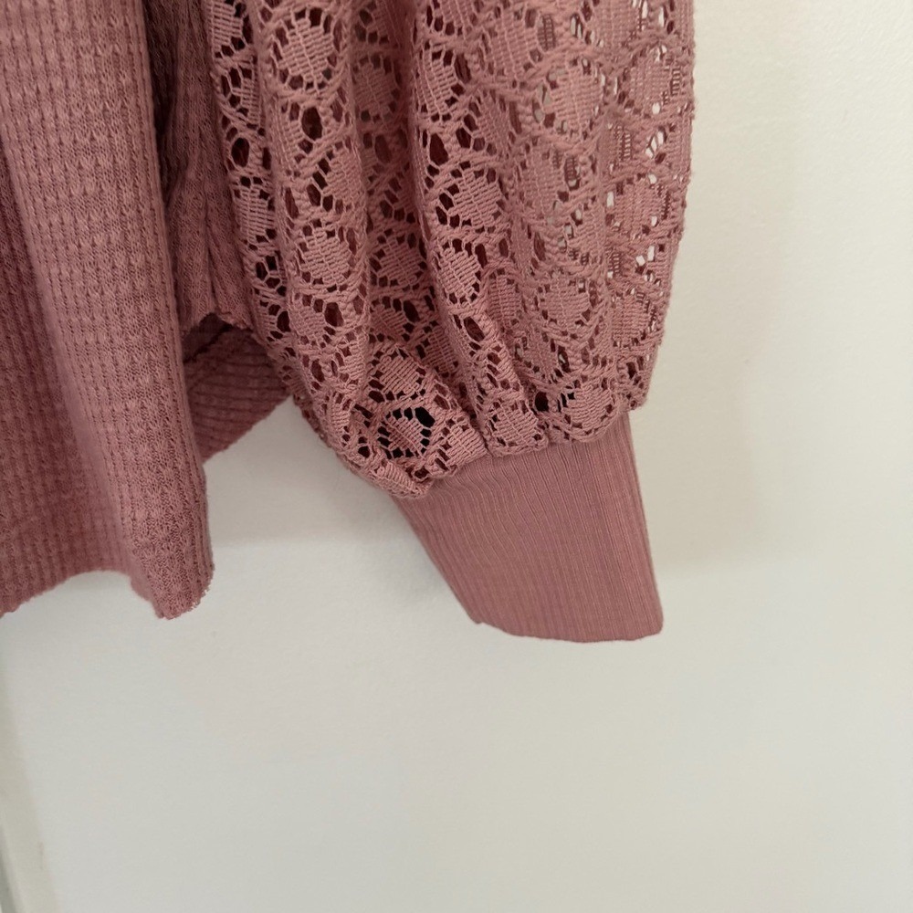 Free People Women's‎ Sweetest Thing Thermal Pink Blush Top Lace Balloon Sleeve M - Picture 10 of 16